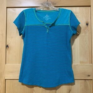 Kuhl Women's T-Shirt Size S Born in the Mountains Henley Cap Sleeve Teal